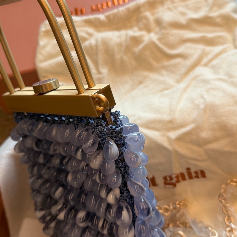 cult gaia Periwinkle Beaded Clutch with Gold Frame - Picture 9 of 13